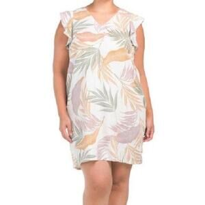 Tahari linen tropical palm print dress
